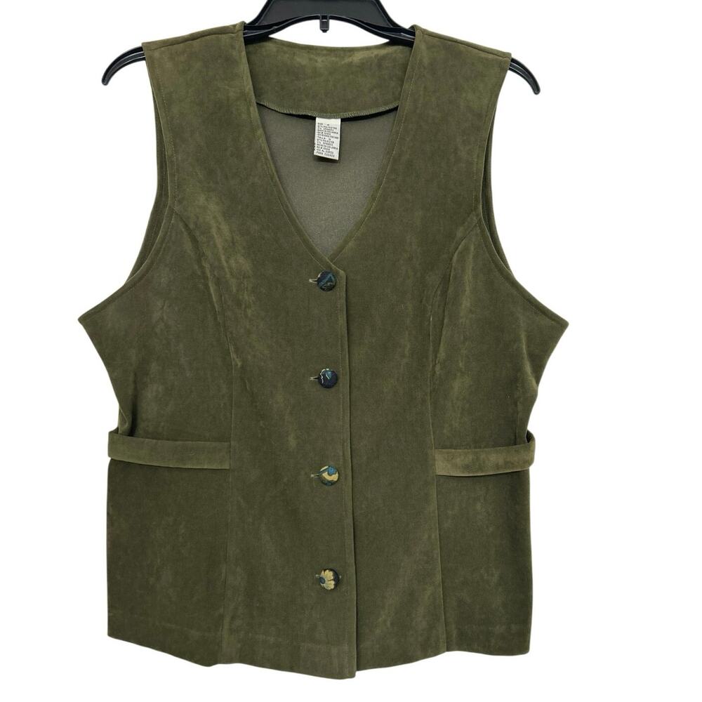 Olive Green Faux Suede Button Front Vest Artsy Minimal 90s Granola Boho 10